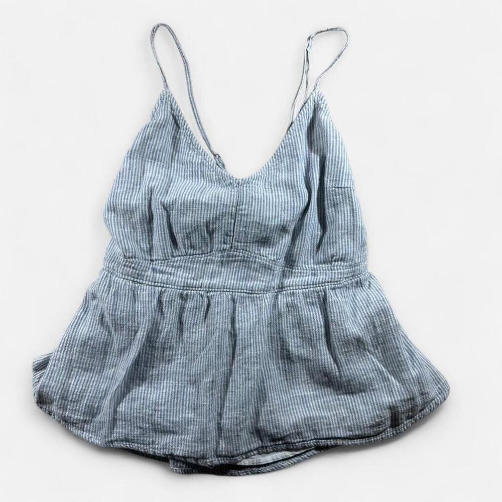 Abercrombie & Fitch Light Blue Striped Spaghetti Strap Peplum Tank